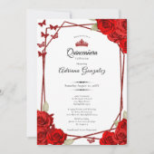 Elegant Roses and Crown Red Quinceanera  Einladung (Vorderseite)