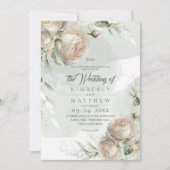 Elegant Roses and Watercolor Sage Rustic Wedding Einladung (Vorderseite)