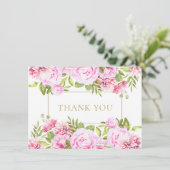 Elegant Roses Floral Gold Geometric Dankeskarte (Stehend Vorderseite)