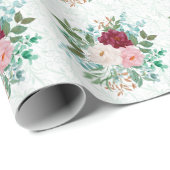 Elegant Roses & Mint Geschenkpapier (Rolleneckpunkt)