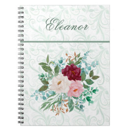 Elegant Roses & Mint Personalized Notizblock
