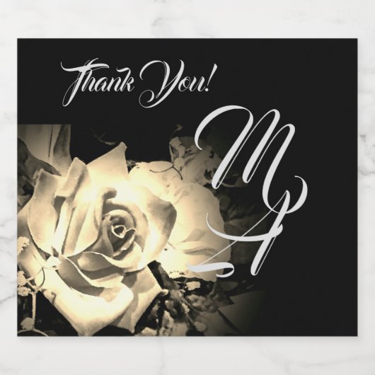 Elegant Roses Monogram Food and Beverage Label Set Bierflaschenetikett (Einzelnes Label)