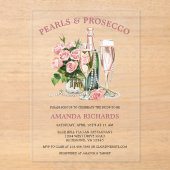 Elegant Roses, Pearls and Prosecco Bridal Shower Acryleinladungen (Vorderseite)