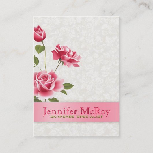 Elegant Roses Plush Weiße Damaskus Visitenkarte (Vorderseite)