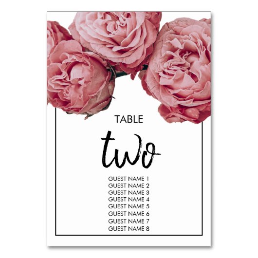 Elegant Roses Wedding Guest Names Tischnummer (Vorderseite)