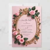 Elegant Rosy Floral Art Nouveau Save the Date Einladung (Vorderseite)