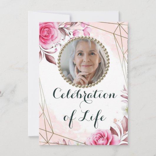 Elegant Rosy Foto Feier zum Leben Einladung (Rückseite)