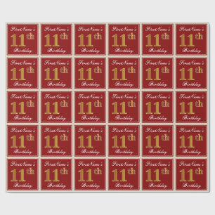 Elegant, Rot, Falsches Gold 11. Geburtstag; Benutz Geschenkpapier