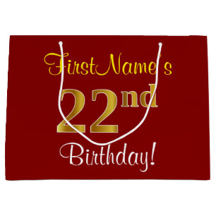 Elegant, Rot, Falsches Gold 22. Geburtstag; Benutz Große Geschenktüte