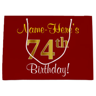 Elegant, Rot, Falsches Gold 74. Geburtstag; Benutz Große Geschenktüte