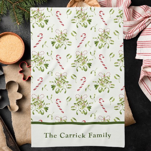 Elegant Rot & Grün Weihnachten Botanisch Geschirrtuch