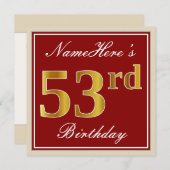Elegant, rot, Imitat-Gold53. Geburtstag; Einladung (Vorne/Hinten)