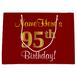 Elegant, rot, Imitat-Gold95. Geburtstag; Große Geschenktüte