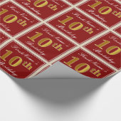 Elegant, rot, Imitate Gold 10. Geburtstag; Individ Geschenkpapier (Ecke)