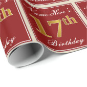 Elegant, rot, Imitate Gold 17. Geburtstag; Individ Geschenkpapier (Rolleneckpunkt)