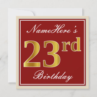 Elegant, rot, Imitate Gold 23. Geburtstag; Individ Einladung