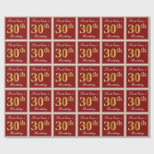 Elegant, rot, Imitate Gold 30. Geburtstag; Individ Geschenkpapier (Flach)