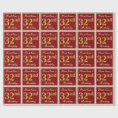 Elegant, rot, Imitate Gold 32. Geburtstag; Individ Geschenkpapier (Flach)