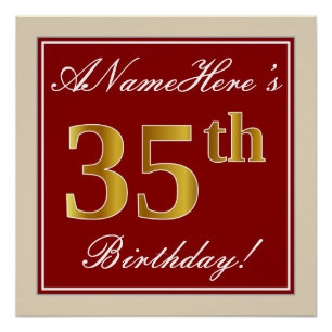 Elegant, rot, Imitate Gold 35. Geburtstag; Individ Poster