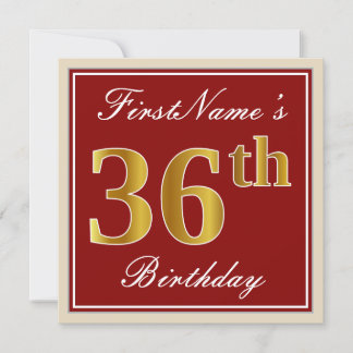 Elegant, rot, Imitate Gold 36. Geburtstag; Individ Einladung