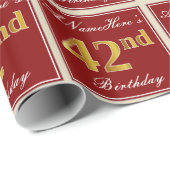 Elegant, rot, Imitate Gold 42. Geburtstag; Individ Geschenkpapier (Rolleneckpunkt)