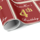 Elegant, rot, Imitate Gold 4. Geburtstag + Individ Geschenkpapier (Rolleneckpunkt)