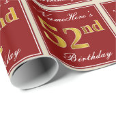 Elegant, rot, Imitate Gold 52. Geburtstag; Individ Geschenkpapier (Rolleneckpunkt)