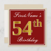Elegant, rot, Imitate Gold 54. Geburtstag; Individ Einladung (Vorne/Hinten)