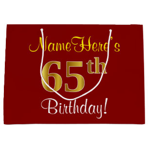 Elegant, rot, Imitate Gold 65. Geburtstag; Individ Große Geschenktüte