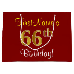 Elegant, rot, Imitate Gold 66. Geburtstag; Individ Große Geschenktüte