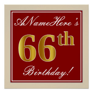 Elegant, rot, Imitate Gold 66. Geburtstag; Individ Poster