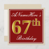Elegant, rot, Imitate Gold 67. Geburtstag; Individ Einladung (Vorne/Hinten)