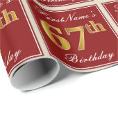 Elegant, rot, Imitate Gold 67. Geburtstag; Individ Geschenkpapier (Rolleneckpunkt)