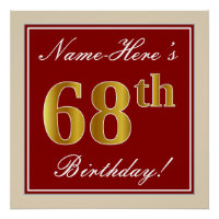 Elegant, rot, Imitate Gold 68. Geburtstag; Individ