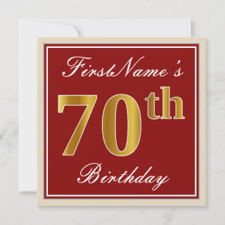 Elegant, rot, Imitate Gold 70. Geburtstag; Individ Einladung