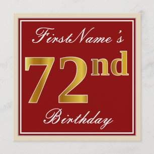 Elegant, rot, Imitate Gold 72. Geburtstag; Individ Einladung