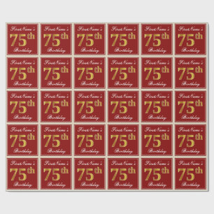 Elegant, rot, Imitate Gold 75. Geburtstag; Individ Geschenkpapier