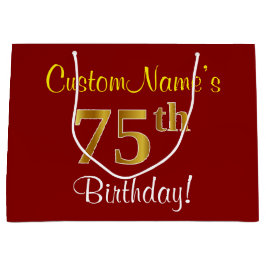 Elegant, rot, Imitate Gold 75. Geburtstag; Individ Große Geschenktüte