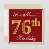 Elegant, rot, Imitate Gold 76. Geburtstag; Individ Einladung (Vorne/Hinten)