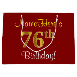 Elegant, rot, Imitate Gold 76. Geburtstag; Individ Große Geschenktüte
