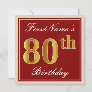 Elegant, rot, Imitate Gold 80. Geburtstag; Individ Einladung