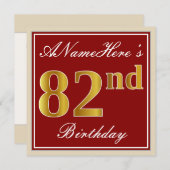 Elegant, rot, Imitate Gold 82. Geburtstag; Individ Einladung (Vorne/Hinten)