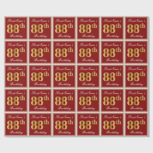 Elegant, rot, Imitate Gold 88. Geburtstag; Individ Geschenkpapier (Flach)