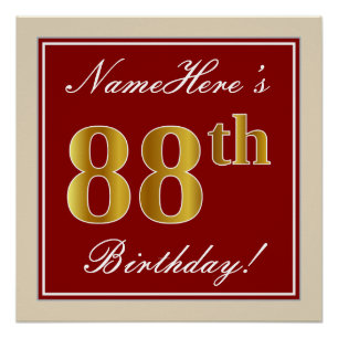 Elegant, rot, Imitate Gold 88. Geburtstag; Individ Poster