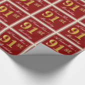 Elegant, rot, Imitate Gold 91. Geburtstag; Individ Geschenkpapier (Ecke)