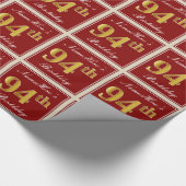 Elegant, rot, Imitate Gold 94. Geburtstag; Individ Geschenkpapier (Ecke)