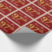 Elegant, rot, Imitate Gold 97. Geburtstag; Individ Geschenkpapier (Ecke)