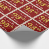 Elegant, rot, Imitate Gold 98. Geburtstag; Individ Geschenkpapier (Ecke)