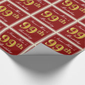 Elegant, rot, Imitate Gold 99. Geburtstag; Individ Geschenkpapier (Ecke)