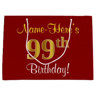 Elegant, rot, Imitate Gold 99. Geburtstag; Individ Große Geschenktüte